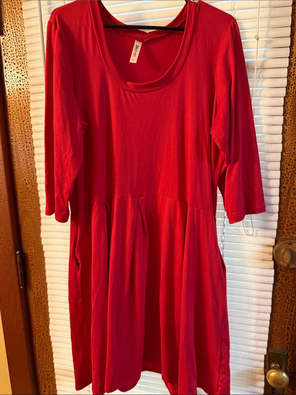 24/7 Comfort Apparel Red Scoop-Neck Midi Dress